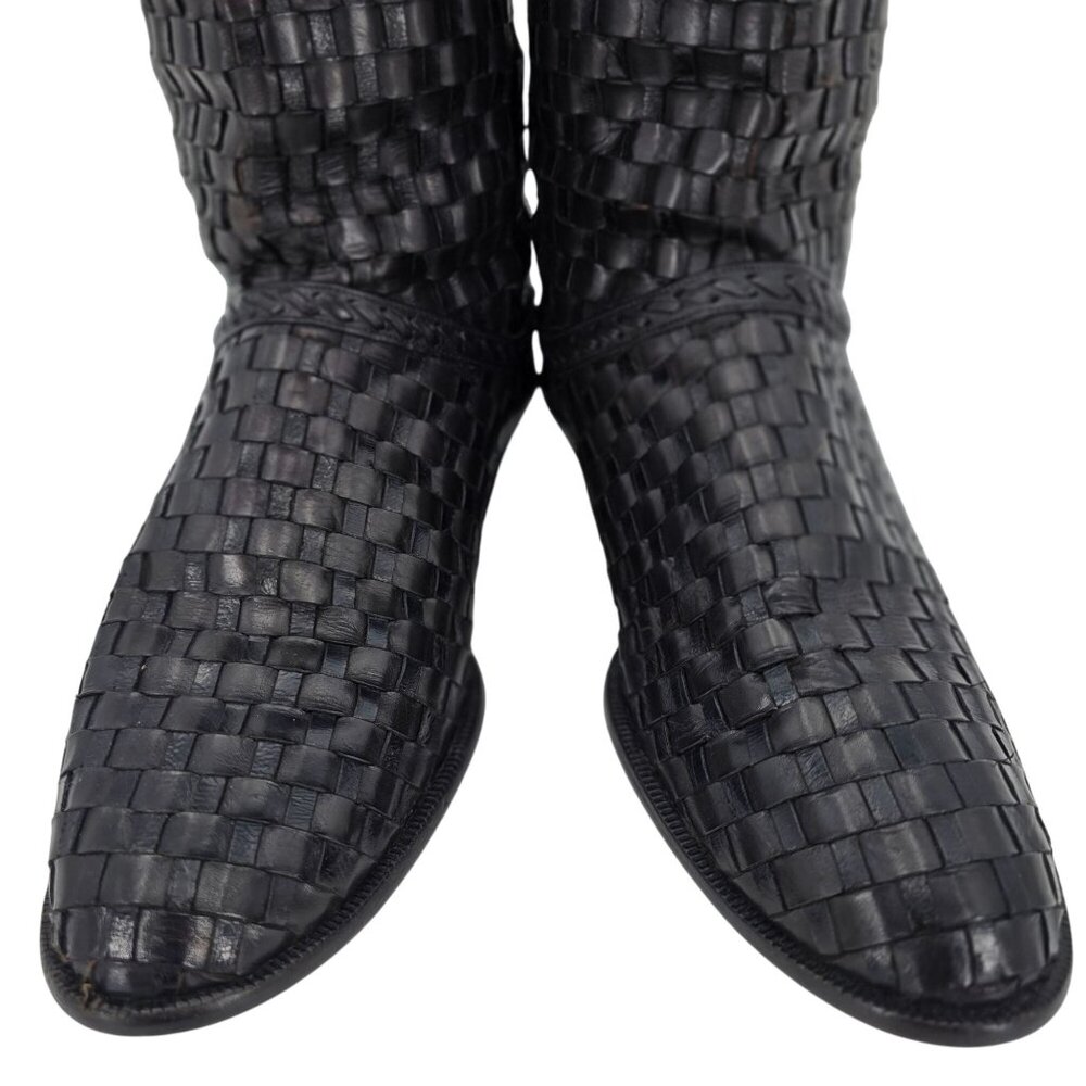 Vintage Bally Italy Full Hand Woven Calfskin Boots Mens 8.5 Dress Western Cowboy - Picture 12 of 15